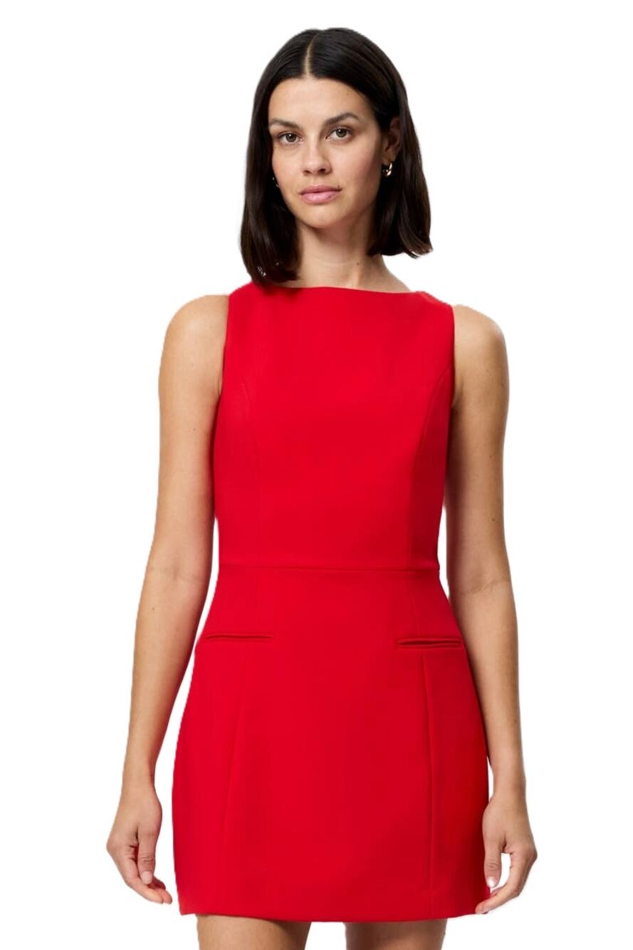 French Connection Women Crimson Red Whisper Boat Neck Mini Dress Size US 6